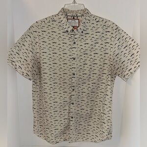 Denim & Flower mens Slim Fit Mustache print cream black casual button size Large